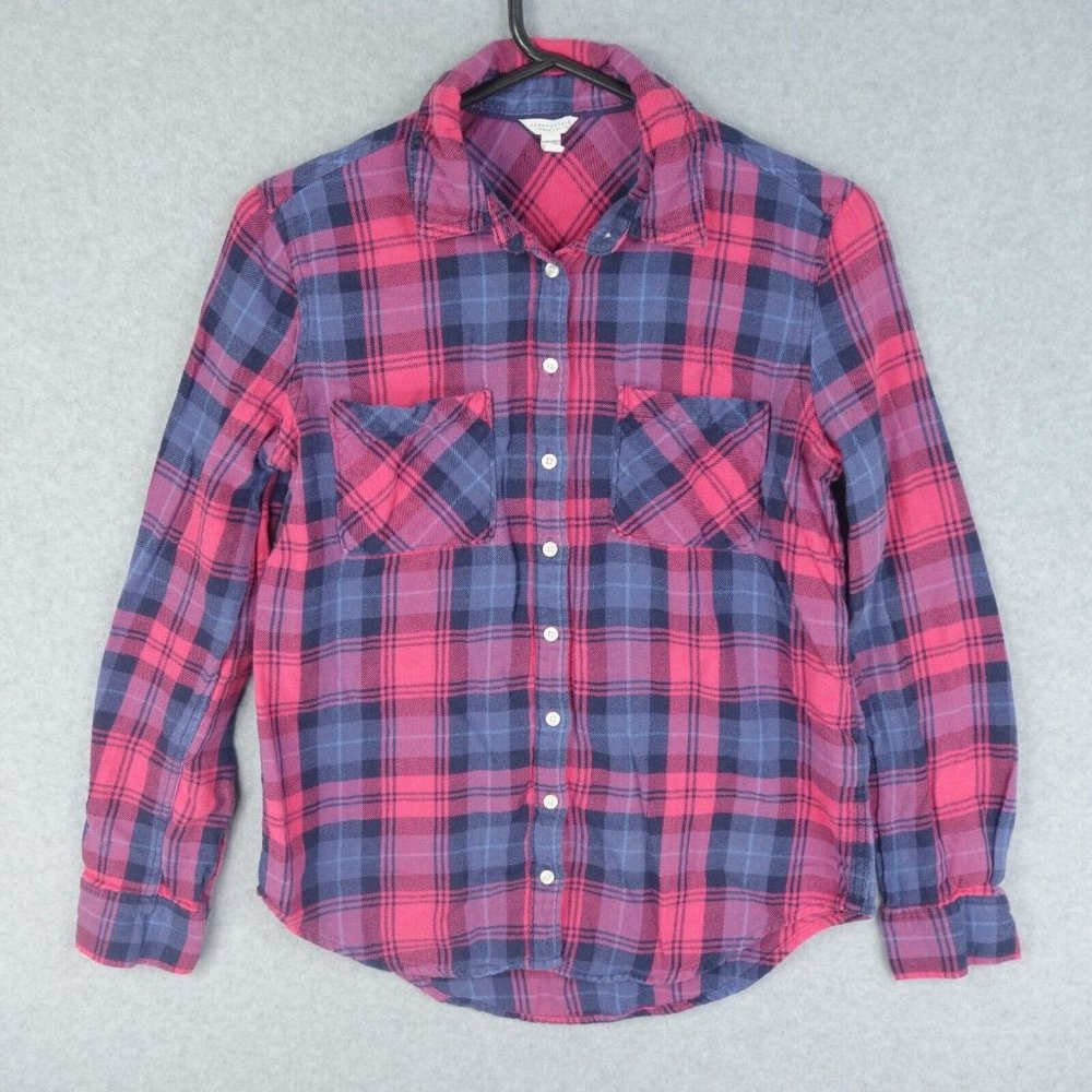 Aerospostale Shirt Womens Medium Flannel Boyfriend Fit Long Sleeve Button Front
